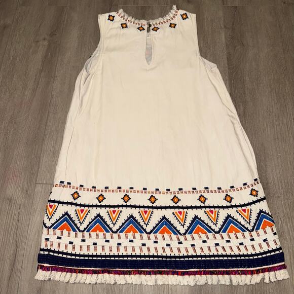 Anthropologie Akemi Kin Embroidered Fringe Shift Dress Boho Tribal 8P - Picture 11 of 13